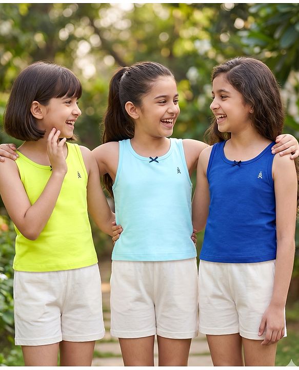 Pine Kids Cotton Lycra Knit Sleeveless Solid Vests Pack of 3 (Color May Vary)