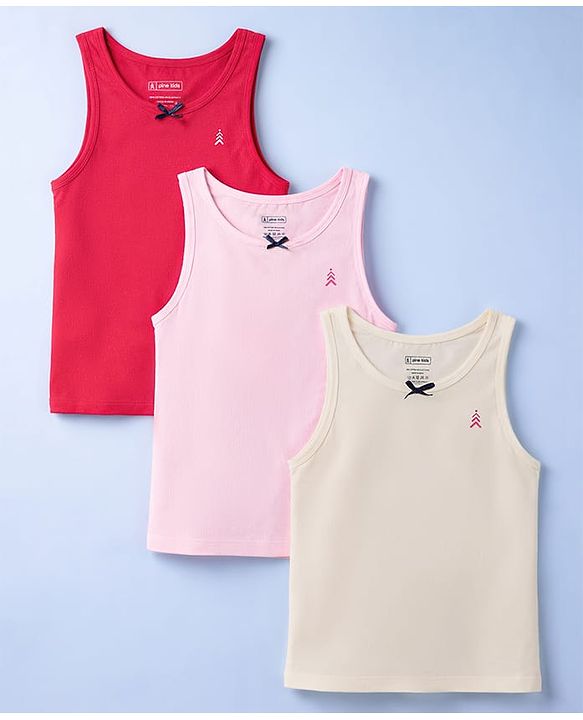 Pine Kids Cotton Lycra Knit Sleeveless Solid Vests Pack of 3 (Color May Vary)