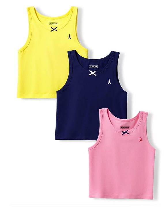 Pine Kids Cotton Lycra Knit Sleeveless Solid Vests Pack of 3 (Color May Vary)