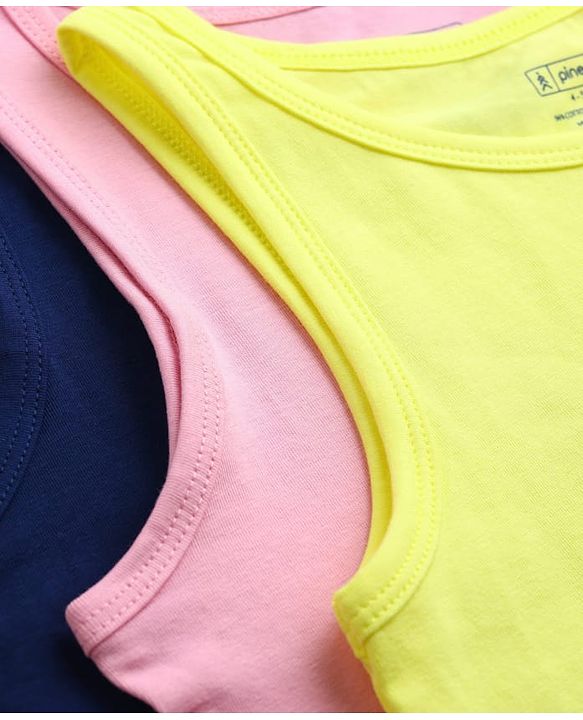 Pine Kids Cotton Lycra Knit Sleeveless Solid Vests Pack of 3 (Color May Vary)