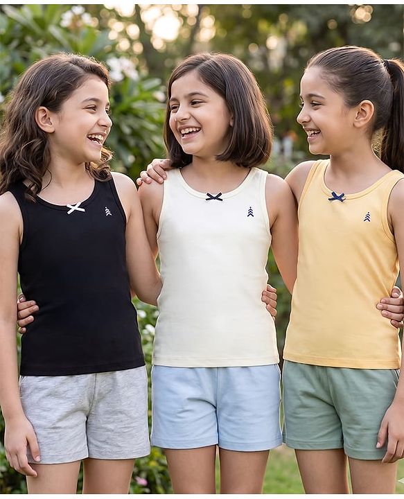 Pine Kids Cotton Lycra Knit Sleeveless Solid Vests Pack of 3 - Multicolor