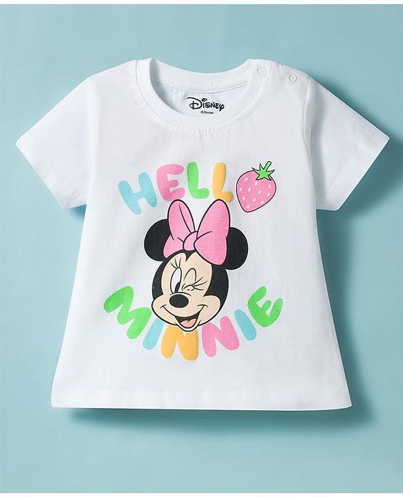Babyhug Disney Half Sleeves T-Shirt & Shorts Night Suit With Minnie Mouse Graphics - White