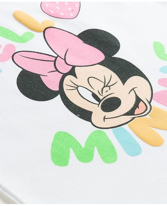 Babyhug Disney Half Sleeves T-Shirt & Shorts Night Suit With Minnie Mouse Graphics - White