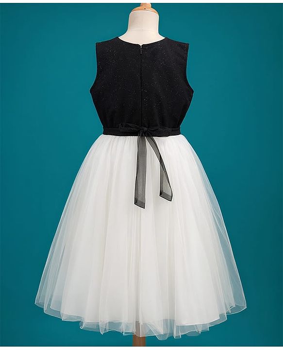 Pine Kids Mesh Woven Sleeveless Party Dress with Sequin Detailing & Floral Applique - Black