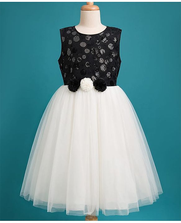 Pine Kids Mesh Woven Sleeveless Party Dress with Sequin Detailing & Floral Applique - Black