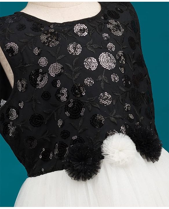 Pine Kids Mesh Woven Sleeveless Party Dress with Sequin Detailing & Floral Applique - Black