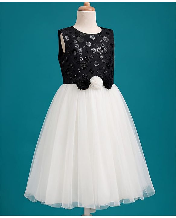 Pine Kids Mesh Woven Sleeveless Party Dress with Sequin Detailing & Floral Applique - Black