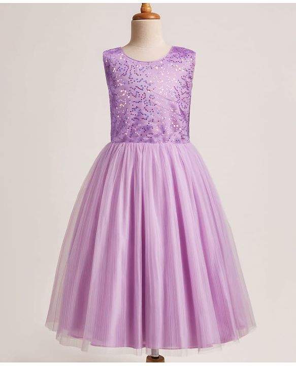 Pine Kids Mesh Woven Sleeveless Party Dress with Sequin Detailing - Purple