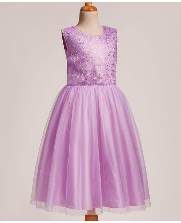 Pine Kids Mesh Woven Sleeveless Party Dress with Sequin Detailing - Purple