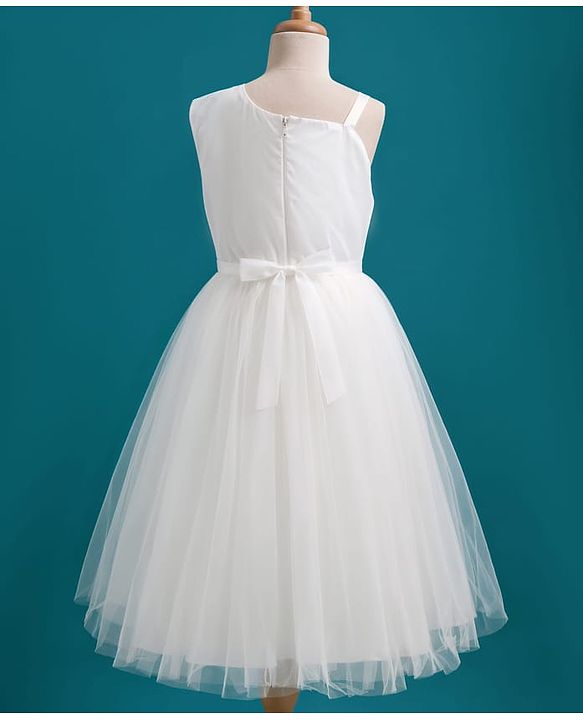 Pine Kids Mesh Woven Sleeveless Party Dress with Floral Embroidery & Applique - White