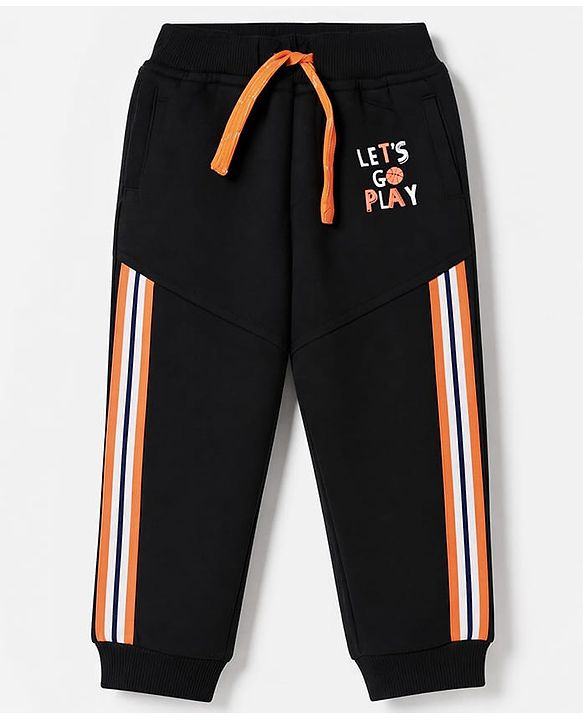 Babyhug 100% Cotton Terry Knit Full Length Lets Go Play Printed Lounge Pant - Black