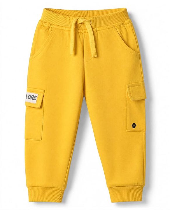 Babyhug Terry Knit Jogger Fit Full Length Lounge Pants with Lore Exp Print - Yellow