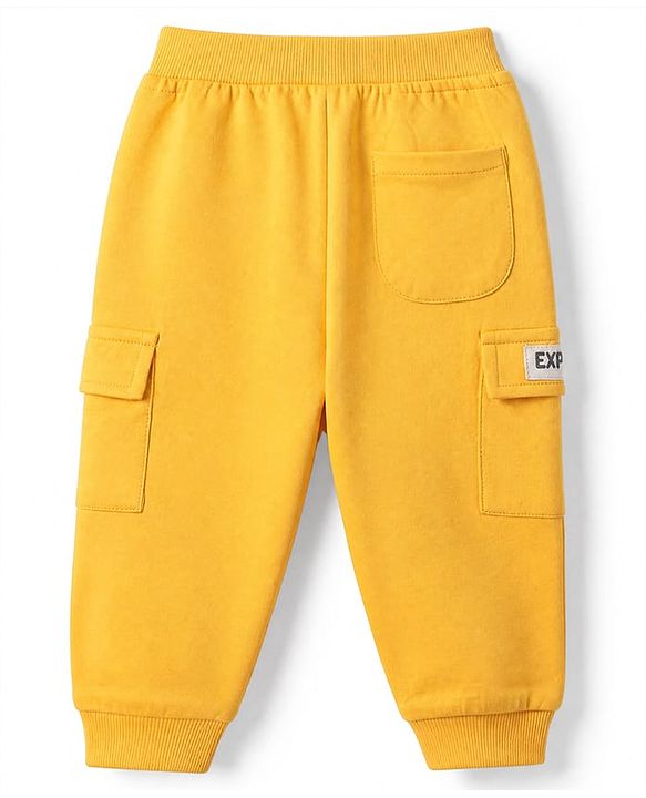 Babyhug Terry Knit Jogger Fit Full Length Lounge Pants with Lore Exp Print - Yellow