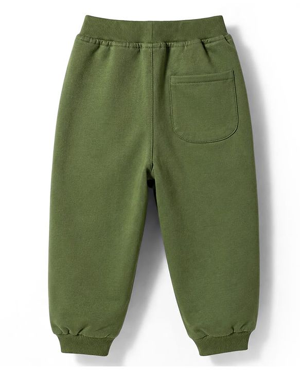 Babyhug 100% Cotton Terry Knit Full Length Lounge Pant Text Print - Olive
