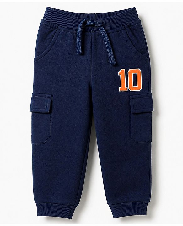 Babyhug Cotton Terry Knit Jogger Fit Full Length Lounge Pants with 10 Print in Blue