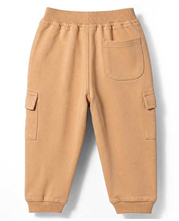Babyhug 100% Cotton Terry Knit Full Length Lounge Pant with Badge- Cream
