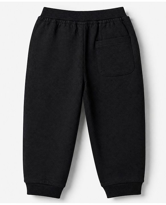 Babyhug Cotton Terry Knit Full Length Track Pant with Yeah Print - Black