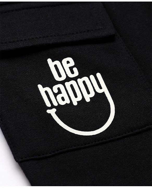 Babyhug Cotton Terry Knit Full Length Track Pant with Yeah Print - Black