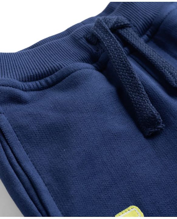 Babyhug Cotton Terry Knit Lounge Pant with Cargo Pockets & Athletic Patch - Navy Blue