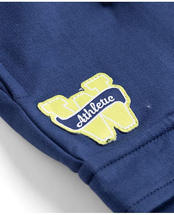 Babyhug Cotton Terry Knit Lounge Pant with Cargo Pockets & Athletic Patch - Navy Blue