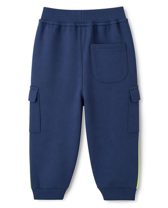 Babyhug Cotton Terry Knit Lounge Pant with Cargo Pockets & Athletic Patch - Navy Blue