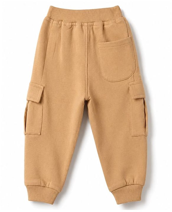 Babyhug Cotton Terry Knit Track Pant with Explore Text & Cargo Pocket in Cream