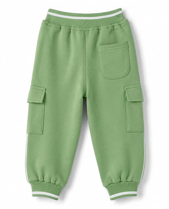 Babyhug 100% Cotton Terry Knit Full Length Player of The Year Printed Lounge Pant With Cargo Pocket & Tape Detailing - Light Green