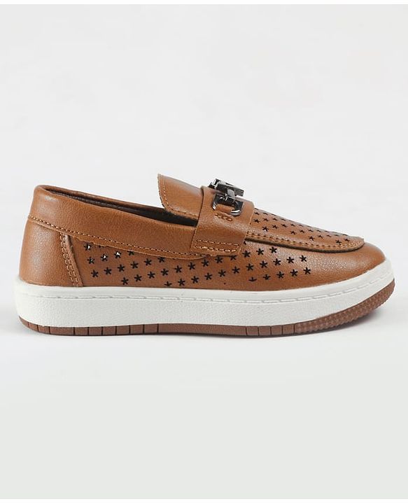 Cute Walk by Babyhug Slip On Loafers With Star Print & Applique - Tan