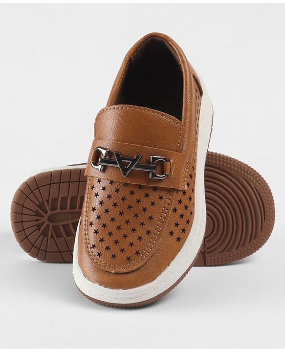 Cute Walk by Babyhug Slip On Loafers With Star Print & Applique - Tan