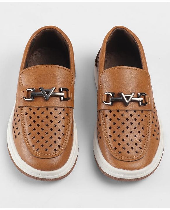 Cute Walk by Babyhug Slip On Loafers With Star Print & Applique - Tan
