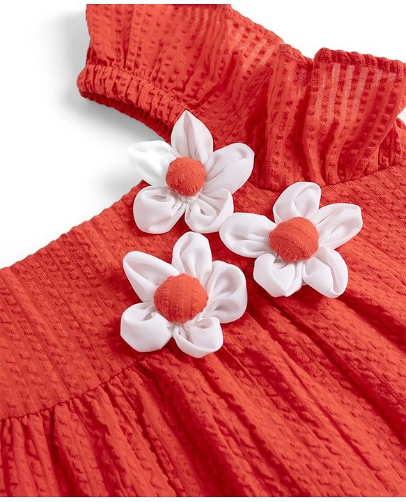 Babyhug 100% Cotton Dobby Woven Sleeveless Top With Floral Applique - Red