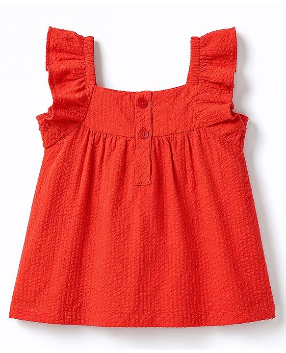Babyhug 100% Cotton Dobby Woven Sleeveless Top With Floral Applique - Red