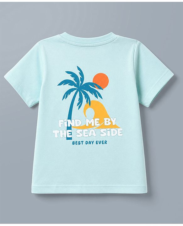 Babyhug 100% Cotton Single Jersey Knit Half Sleeves T-Shirt & Shorts Set With Tropical Theme - Sea Green