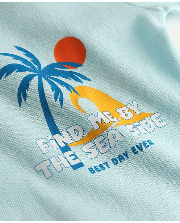 Babyhug 100% Cotton Single Jersey Knit Half Sleeves T-Shirt & Shorts Set With Tropical Theme - Sea Green