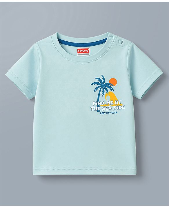 Babyhug 100% Cotton Single Jersey Knit Half Sleeves T-Shirt & Shorts Set With Tropical Theme - Sea Green