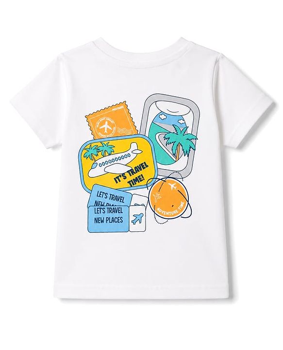 Babyhug Single Jersey Knit Half Sleeves T-Shirt & Shorts Set With Tropical Theme - White