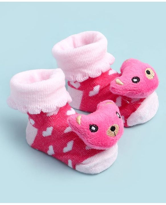 Cute Walk by Babyhug Socks Shoes With Bear Applique - Multicolor