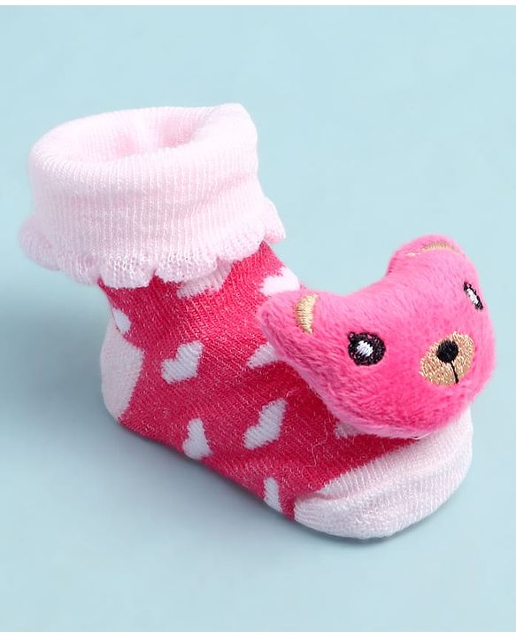 Cute Walk by Babyhug Socks Shoes With Bear Applique - Multicolor