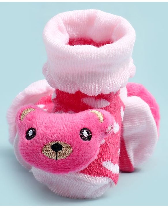 Cute Walk by Babyhug Socks Shoes With Bear Applique - Multicolor