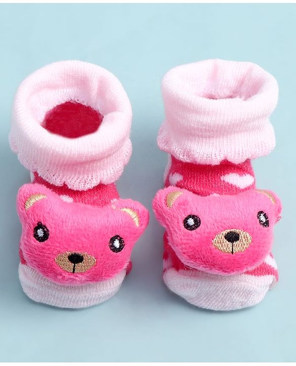 Cute Walk by Babyhug Socks Shoes With Bear Applique - Multicolor