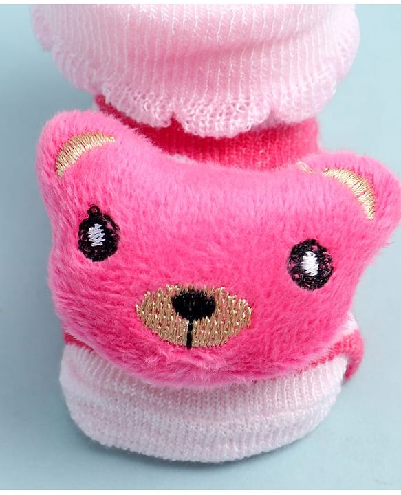 Cute Walk by Babyhug Socks Shoes With Bear Applique - Multicolor