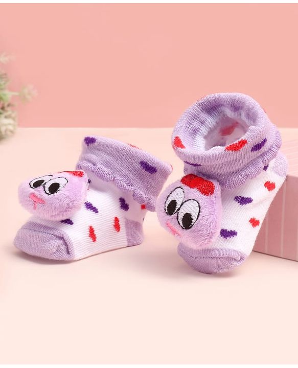 Cute Walk by Babyhug Socks Shoes With Heart Design & Applique - Multicolor