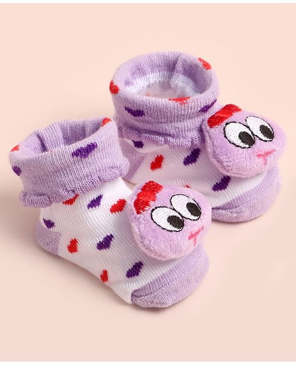 Cute Walk by Babyhug Socks Shoes With Heart Design & Applique - Multicolor