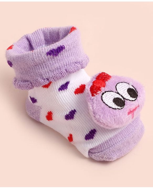 Cute Walk by Babyhug Socks Shoes With Heart Design & Applique - Multicolor
