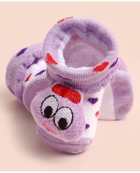 Cute Walk by Babyhug Socks Shoes With Heart Design & Applique - Multicolor