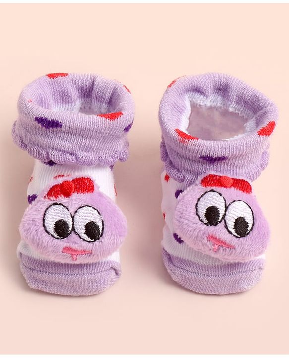 Cute Walk by Babyhug Socks Shoes With Heart Design & Applique - Multicolor