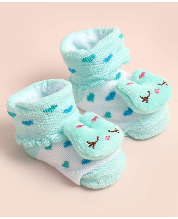 Cute Walk by Babyhug Socks Shoes With Heart Design & Applique - Multicolor