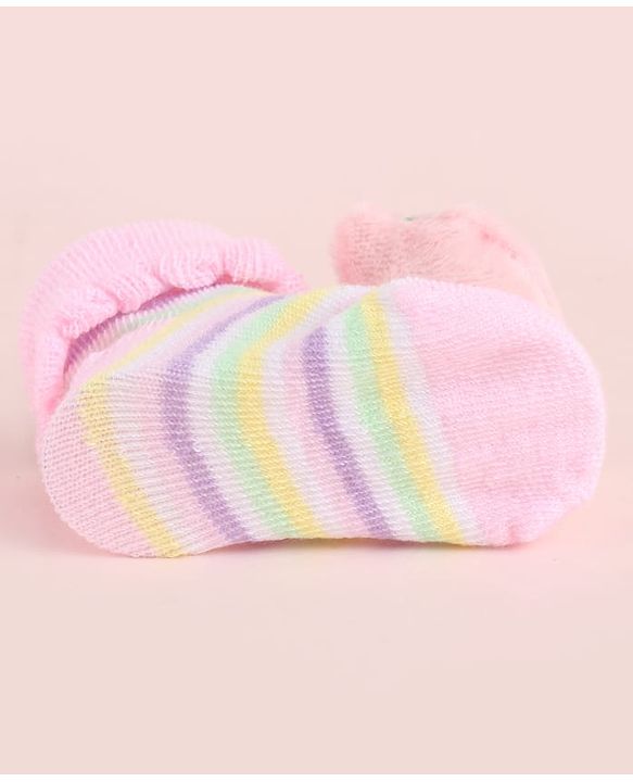 Cute Walk by Babyhug Fabric Socks Shoes With Large Teddy Bear Applique - Pink