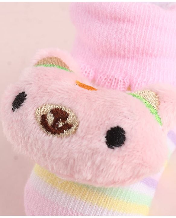 Cute Walk by Babyhug Fabric Socks Shoes With Large Teddy Bear Applique - Pink