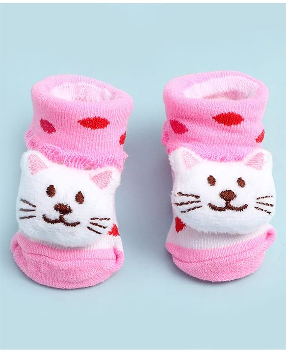 Cute Walk by Babyhug Ankle Length Socks Shoes With Cat Applique - Multicolor
